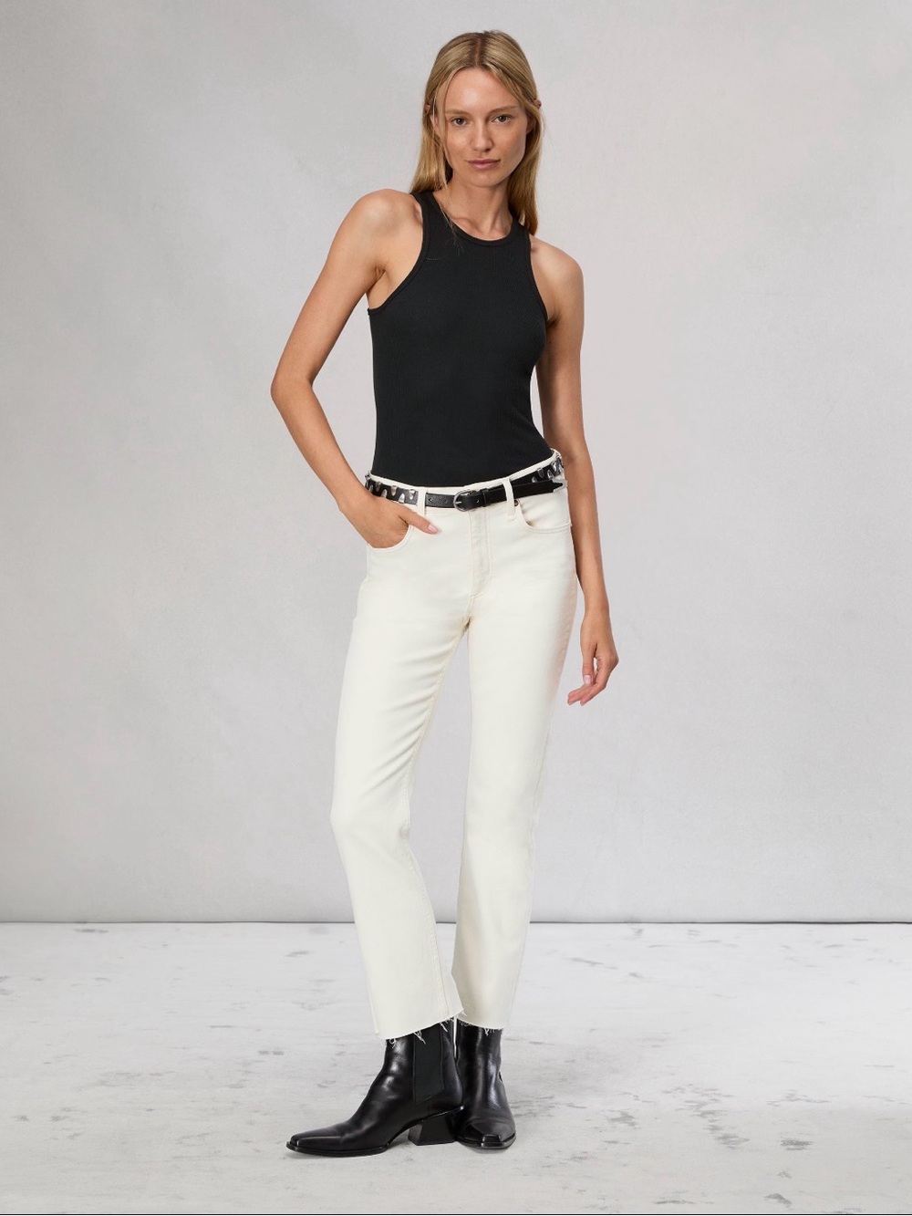 rag & bone Peyton Ankle Bootcut Jeans Ecru Raw Hem Size 28